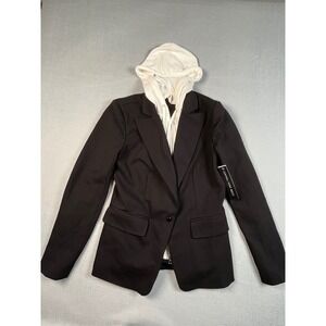 CENTRAL PARK WEST Black White Hooded Blazer Jacket Layered Look Size S